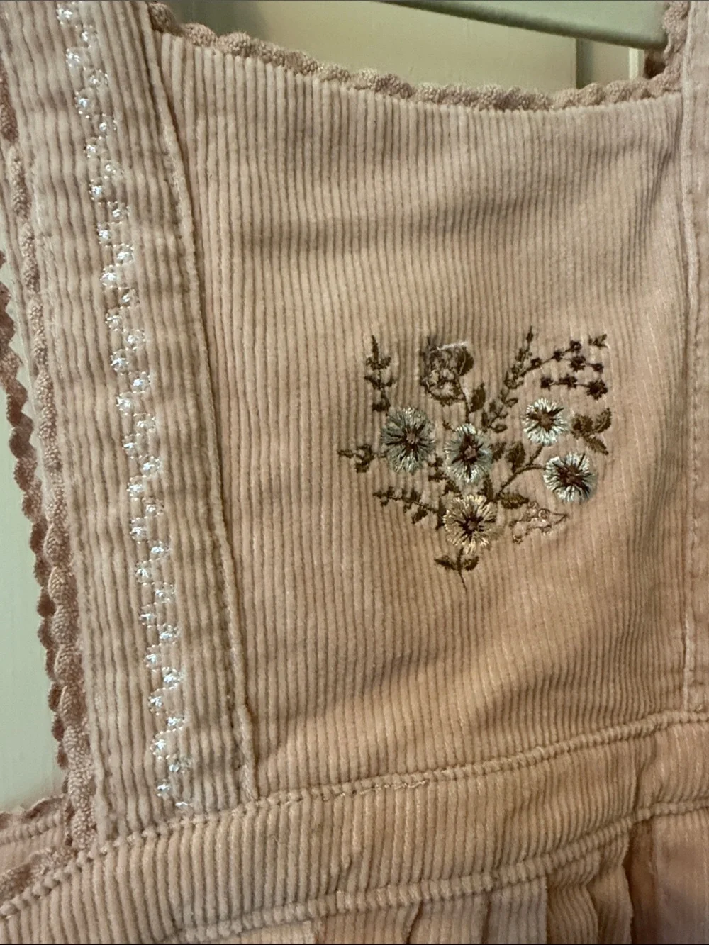 Jamie Kay Dusty Pink Corduroy Pinafore Dress with Embroidered Bib